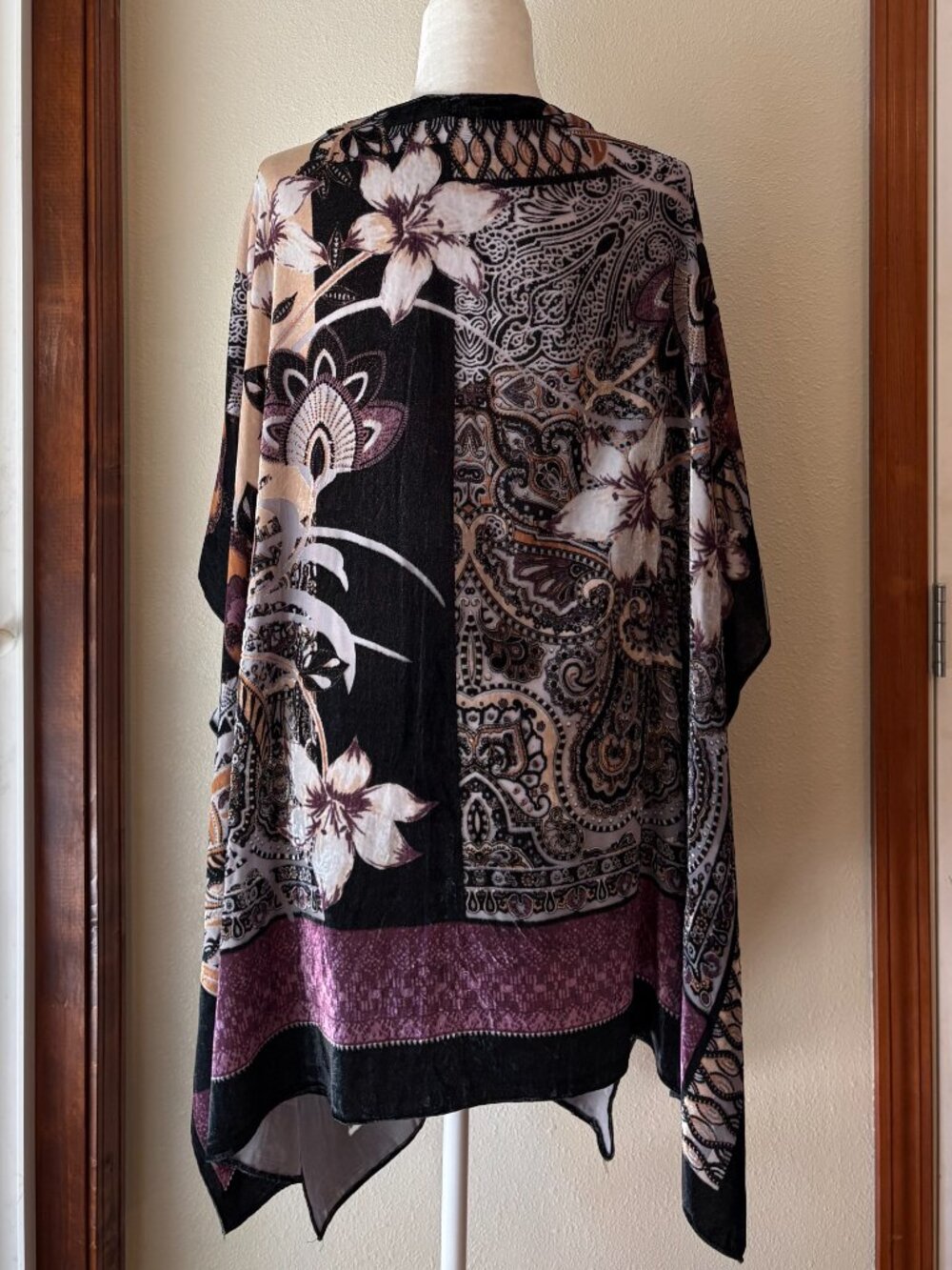 Coldwater Creek Velvet Burnout Kimono Wrap Open Front Floral Paisley One Size